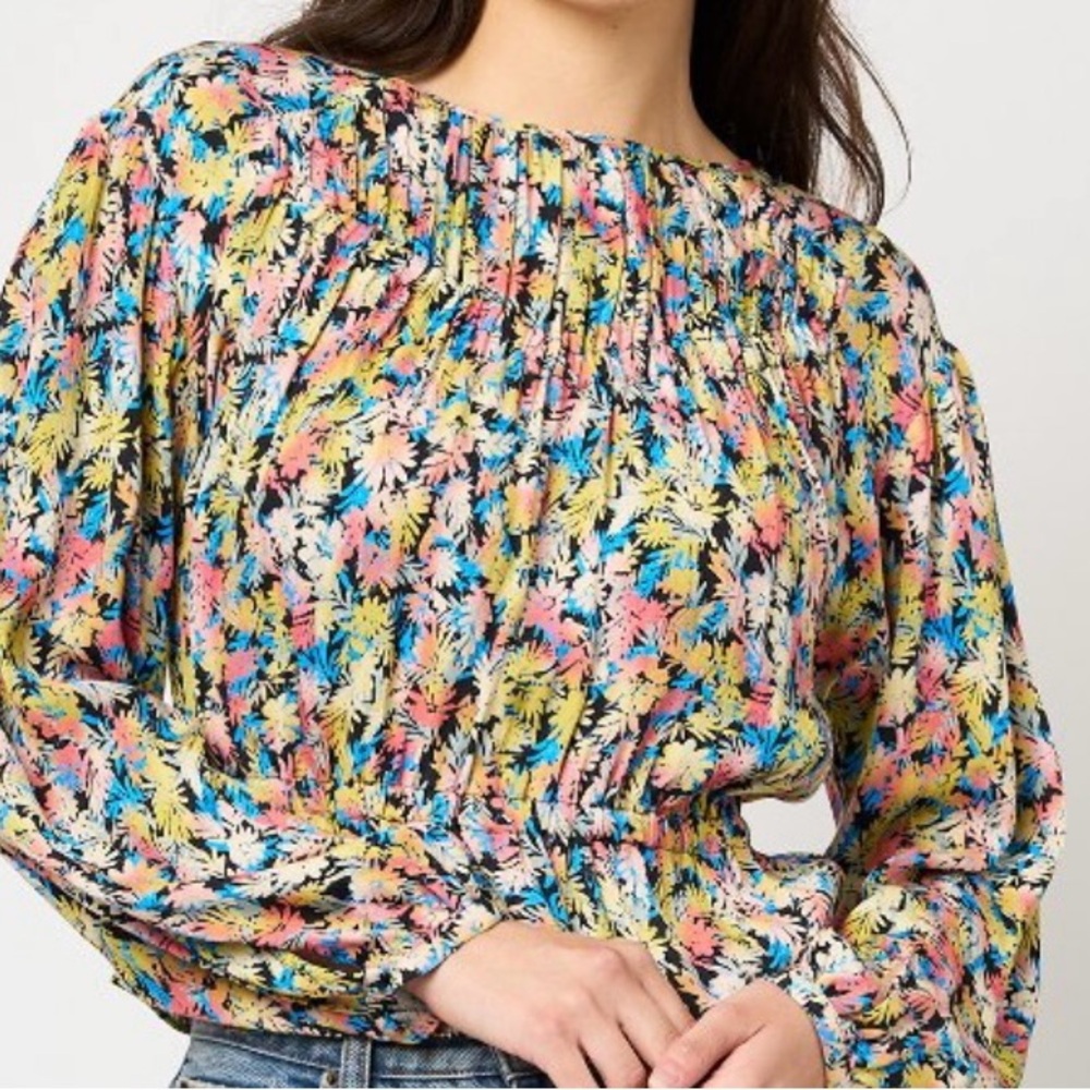 Joie Yellow and Pink Smocked Ruffled Blouse